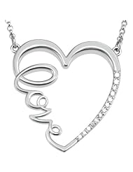 0.15ct Diamond Heart Shape Necklace 925 Steling Silver with Solid Chain "Love"