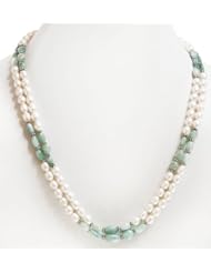 Magnificent Natural Cabochon Emerald & Pearl Beaded 2 Strands Necklace
