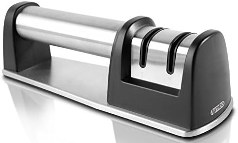 JYMBO Kitchen Knife Sharpener - Sharpen Kitchen Cutlery, Steak Knives, Tools -2-Stage Sharpening System- Dual Diamond Grinding and Ceramic Sharpening Wheels - Stable Base- Ergonomic Grip.