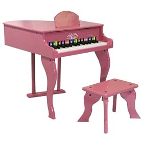 New Pink Childs Wood Toy Grand Piano With Bench Kids Piano 30 Key