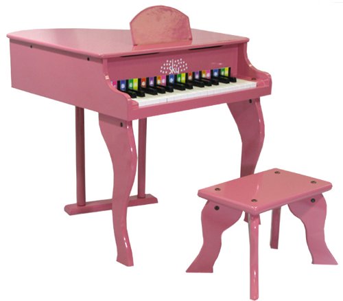 New Pink Childs Wood Toy Grand Piano With Bench Kids Piano 30 Key