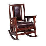 Mission Style Wood & Leather Rocking Chair Rocker