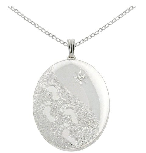 Best Sterling Silver Diamond Cut Footprints in the Sand Oval Locket Pendant, 18″ Reviews