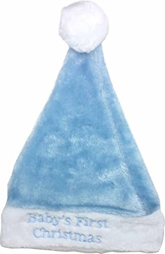 Baby's First Christmas Plush Santa Hat ~ 12" Toddler Hat Embroidered with "Baby's First Christmas" (Blue)