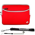 New Red Amazon Kindle DX Carrying Sleeve With Extra Pocket + Determination Hand Strap