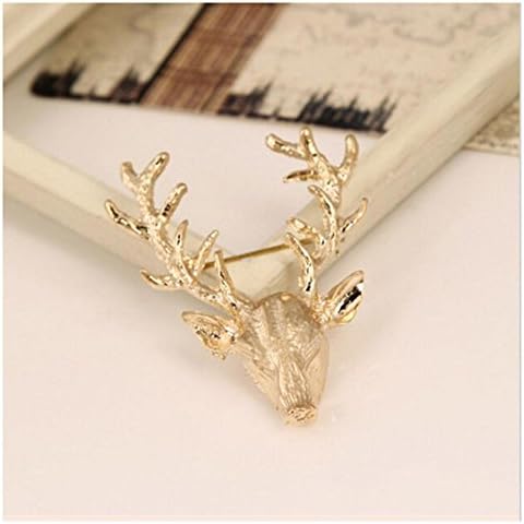 Unisex Animal Collar Brooch Pin Clip Cute Deer Antlers Head Pins Brooches Color:Glod