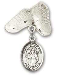 Sterling Silver Baby Badge with St. Boniface Charm and Baby Boots Pin