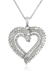 Sterling Silver Diamond Double Heart Pendant Necklace (1/2 cttw, I-J Color, I3 Clarity), 18"