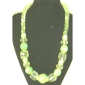 Click here to buy Green Jade and Real Glass Beads Separated Gold Plated Joints Long Chain Necklace and Matching... by Gita.
