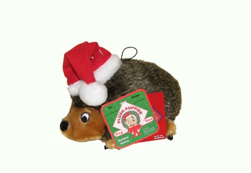 Kyjen Plush Puppies Holiday Hedgehog with Santa Hat Dog Toy, Junior