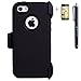 Heavy Duty High Impact Shockproof Dirtproof Hard + Soft Defender Case Cover for Apple iPhone 5c + Belt Clip Holster + Stylus + Screen Protector - Black