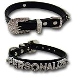Black Leather Personalized Swarovski Bling Dog Puppy Collar Small