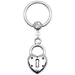 14 Gauge Heart Lock Dangle Captive Ring