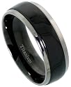 Titanium 5/16" (8mm) Comfort Fit Ring, Wedding Band, w/ Black Satin Stripe Center