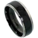 Titanium 5/16" (8mm) Comfort Fit Ring, Wedding Band, w/ Black Satin Stripe Center, size 11.5