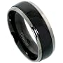 Titanium 5/16" (8mm) Comfort Fit Ring, Wedding Band, w/ Black Satin Stripe Center