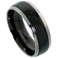 Titanium 5/16 (8mm) Comfort Fit Wedding Band Ring w/ Black Satin Stripe Center (Available in Sizes 7 to14), size 10.5