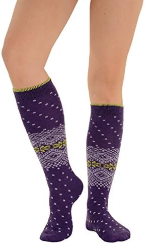 Womens Print Knee Hi Socks Cashmere Virgin Wool blend Color Options Color:: Purple