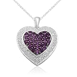 Sterling Silver Round Amethyst Diamond Heart Pendant, 18