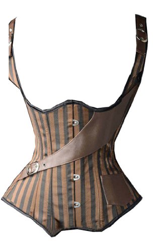 Camellias Steel Boned Steampunk Tesla Underbust Corset Waist Training Cincher, SZ1830-Brown-L