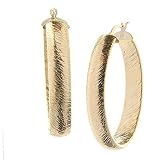 14K Gold Frosted Hammered Hoop Earrings