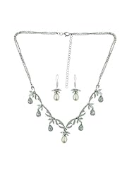 Nickle Free .925 Sterling Silver Jewelry Necklace and Earring Marquis Petals with White Freshwater Pearl Set