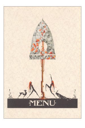Art Nouveau Menu, Dancers, Dog and Peacock Premium Poster Print, 12x18