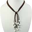 Brown Triple Strand Suede Necklace with Cascading White 9-10mm Cultured Pearls - in Various Colors