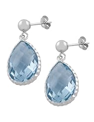 14 Karat White Gold 10x15mm Pear Shaped Blue Topaz Dangle Earrings