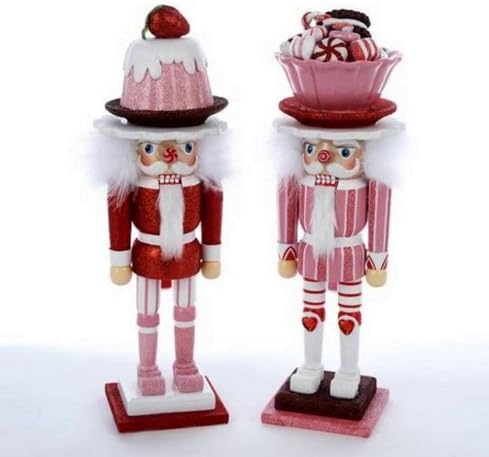 Kurt Adler Hollywood 2 Assorted Nutcrackers Candy Dish Hat &amp; Cake Hat Wood 15" Nutcrackers