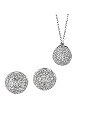 BRI Jewelry Sterling Silver Round Domed Shape With Clear Micropave Cubic Zirconia Set - Pendant - Post Earring
