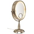 Jerdon HL9510N Oval Lighted Table Top Mirror with 3-Inch Spot Mirror, 10X Magnification and 15X Magnification, Nickel Finish