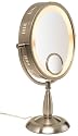 Jerdon First Class HL9510N Oval 10X Lighted Table Top Mirror with 15X Insert, Nickel