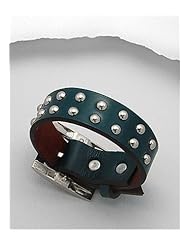 Forest Green Leather Bracelet In White Base