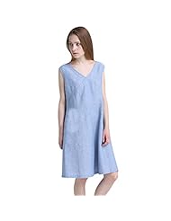 V-neck Shift Linen Sleeveless Summer Midi Dress 