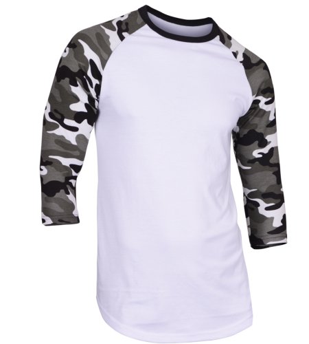 Dream USA Men s Casual 3/4 Sleeve Baseball Tshirt Raglan Jersey Shirt Light Camo Medium
