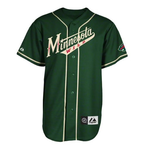 NHL Men's Minnesota Wild Short Sleeve Button Front Replica Jersey (Pro Athletic Dark Green/Pro Wheat, Large)