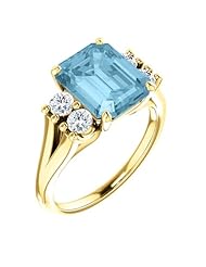 14K Yellow Gold 10.00x8.00mm Emerald Cut Aquamarine and Diamond Ring -- LIFETIME WARRANTY