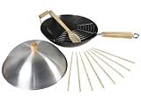 34cm (14) 8 Piece Heavy Gauge Non Stick Carbon Steel Wok Set