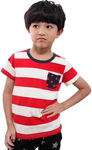 SmartDog Little Boy's Striped Short Sleeve T-Shirt with 1 Pocket Red S