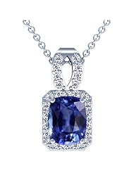 Platinum Cushion Cut Blue Sapphire And Round Diamond Pendant