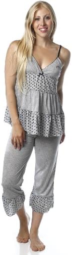Women's Polka Dots Baby Doll Top/Capri Set - Heather Gray - Large