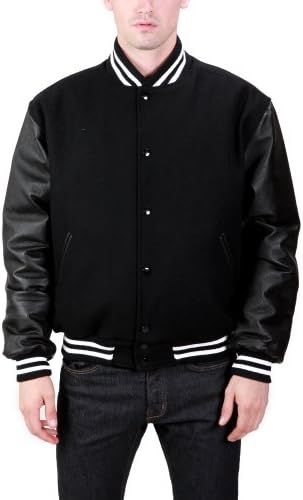 United Face Mens Athletic Wool Varsity Jacket with Leather Sleeves
