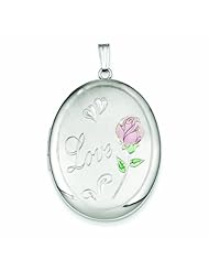 Genuine .925 Sterling Silver Love Enamel Rose 34mm Oval Locket 8.4 Grams. 100% Satisfaction Guaranteed.
