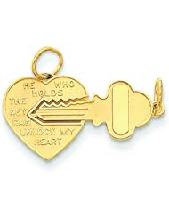 14K Yellow Gold Key To My Heart Charm Love Pendant