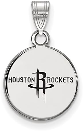 925 Sterling Silver Rhodium-plated Polished &amp; Laser-Cut NBA Houston Rockets Small Enamel Disc Charm Pendant