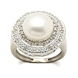 10.50MM CULTURED PEARL AND DIAMOND RING IN 14KT WHITE GOLD