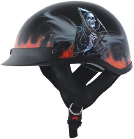 Stone Dot Skull Flame Reaper Shorty Beanie Half Helmet Motorcycle Bike S M L XL-XtraLG
