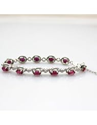 Jade Angel Gemstone Jewelry 925 Silver with 5x7mm Oval Cut Created Ruby and Clear Cubic Zircon Bracelet Color Red