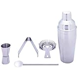 New Wyndham House 5pc Stainless Steel Bar Set Cocktail Shaker Stirrer Strai ....